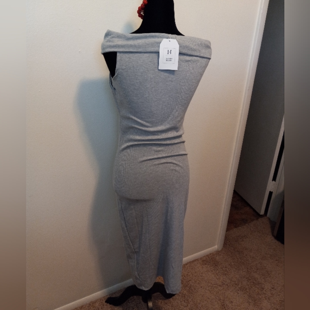 Off Shoulder Ribbed Midi Dress in Black - Picture 7 of 7
